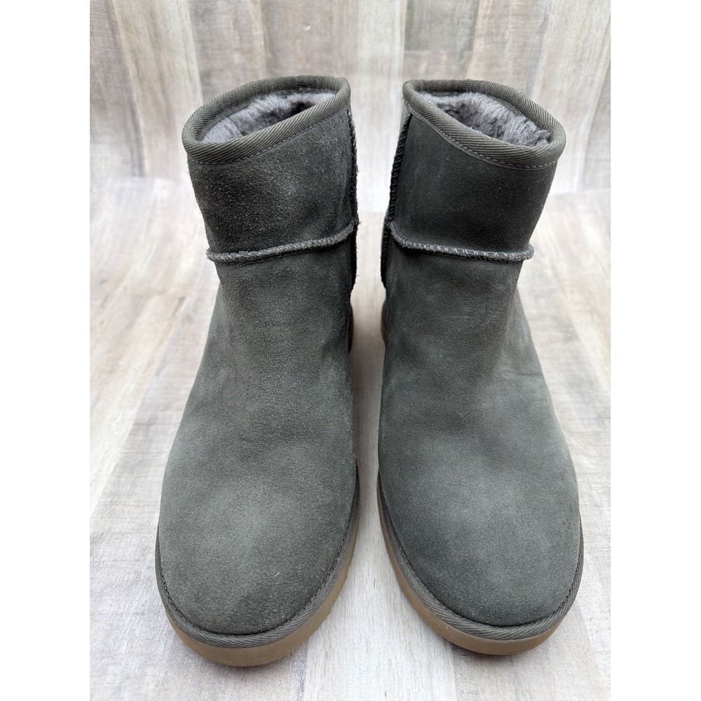 UGG Women US 10 Classic Femme Mini Wedge Boots Grey Suede Wool Lined Slip On